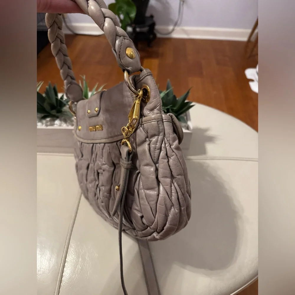 Miu Miu Gray Leather Handbag with Gold Accents - Picture 10 of 14